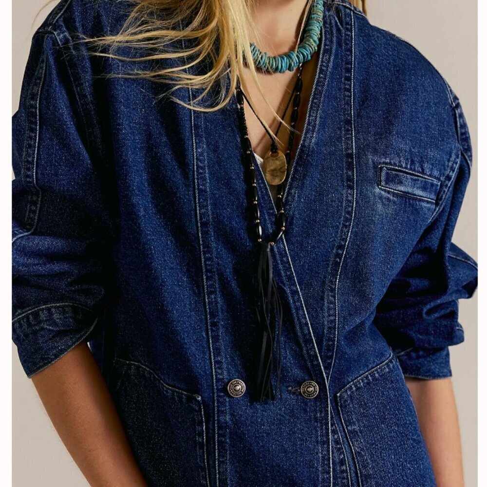 NWT Free People Mathis Denim Jacket in Deep Indigo - Picture 2 of 5